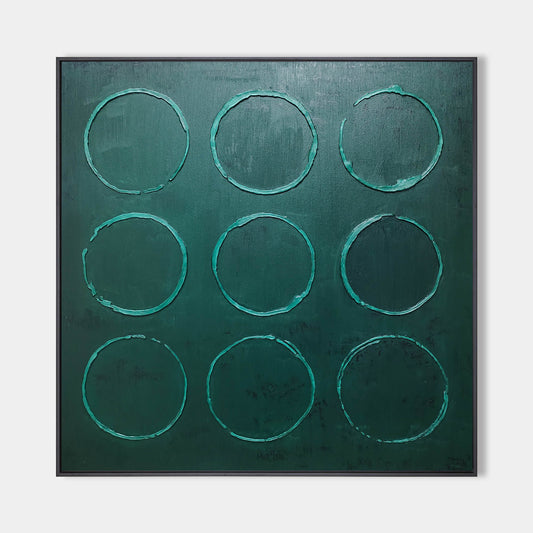 Modern Wabi-Sabi Inspired Green Circle Oil Painting for Unique Home Decor