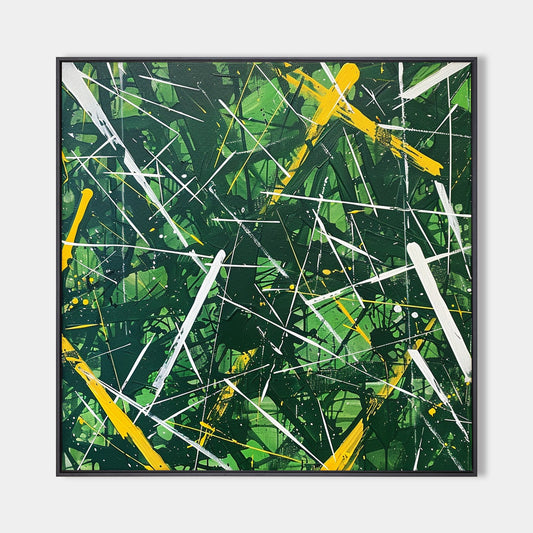 Vibrant Green Abstract Oil Painting with Dynamic Brush Strokes