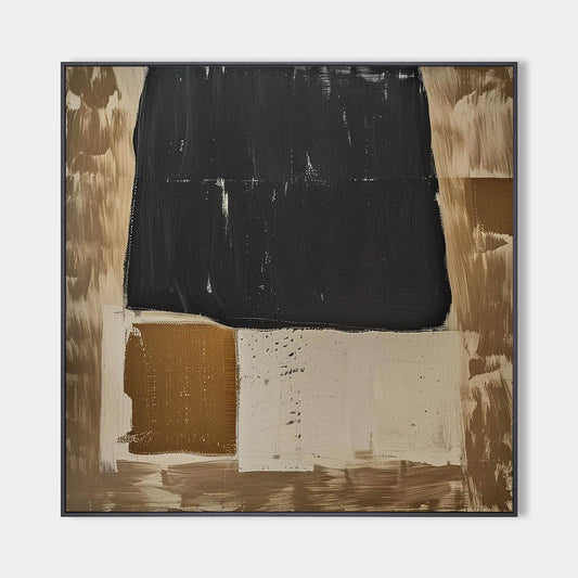 Contemporary Black and Gold Abstract Oil Painting for Modern Home Decor