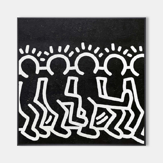 Bold Black and White Abstract Figures Oil Painting Inspired by Urban Art