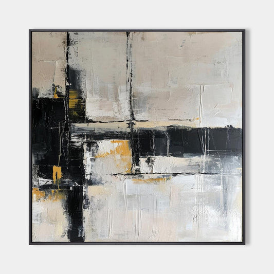 Contemporary Black and Gold Abstract Oil Painting for Modern Home Décor