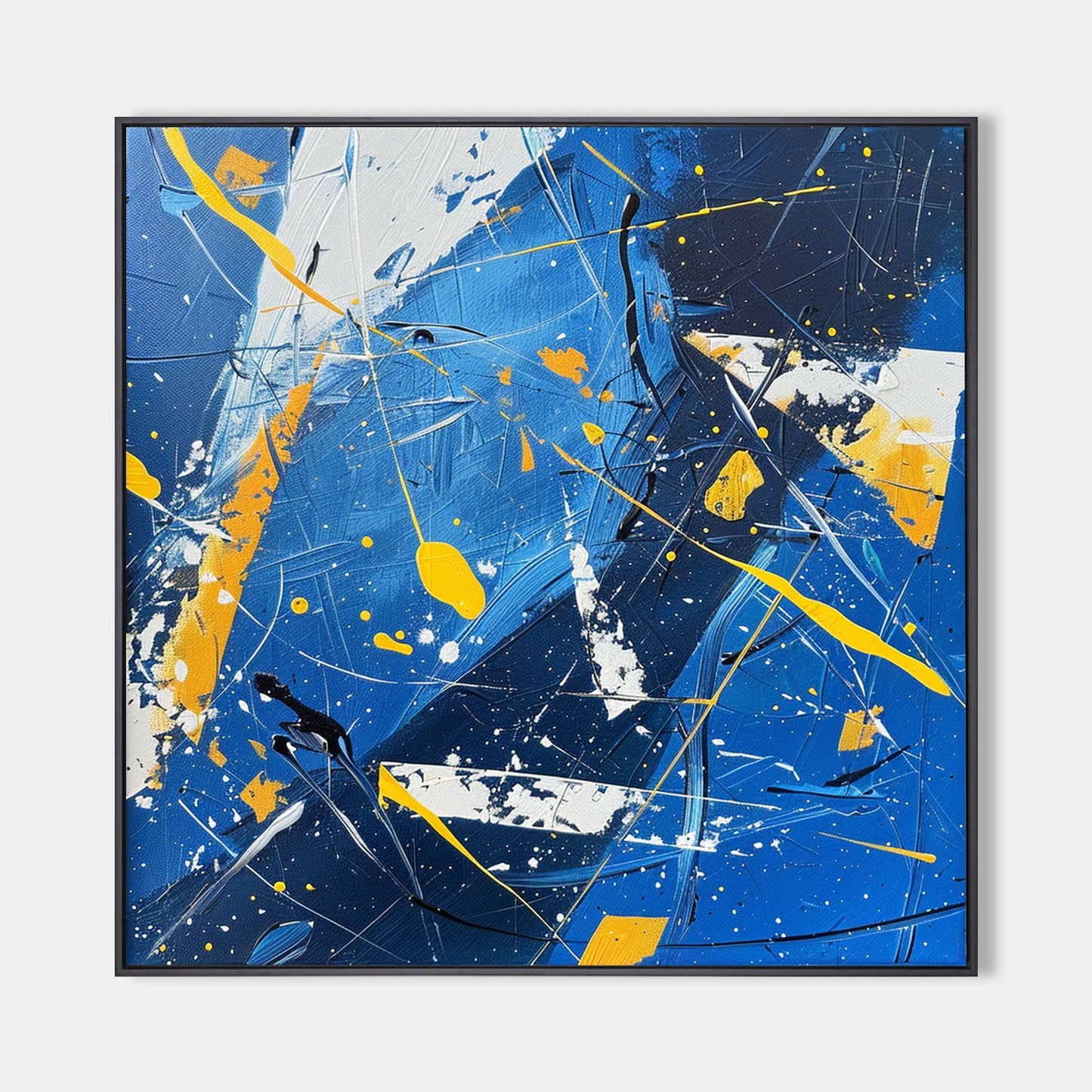 Vibrant Blue and Yellow Abstract Oil Painting for Modern Home Decor