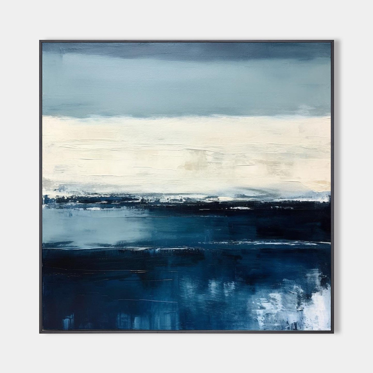 Serene Blue Horizon: Modern Abstract Oil Painting for Contemporary Decor