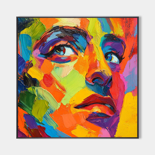 Vibrant Colorful Abstract Portrait Oil Painting for Modern Home Decor