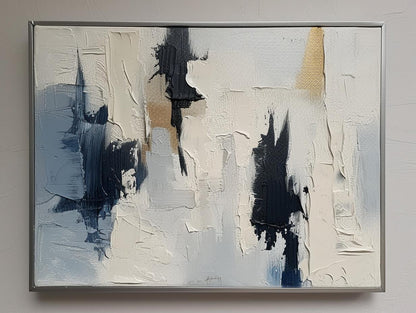 Contemporary Blue and White Abstract Oil Painting for Modern Decor
