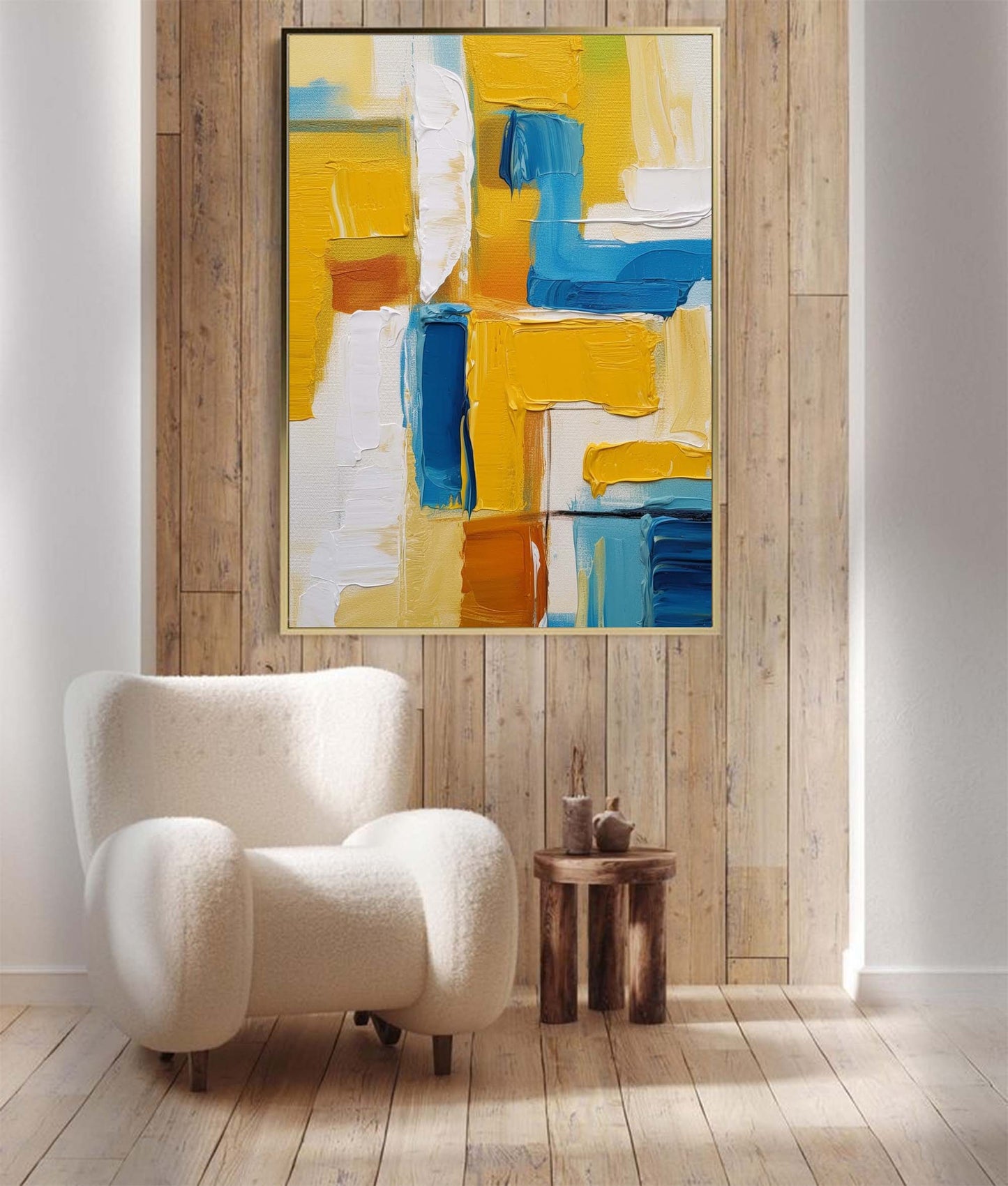 Vibrant Abstract Oil Painting in Blue and Yellow for Modern Art Enthusiasts