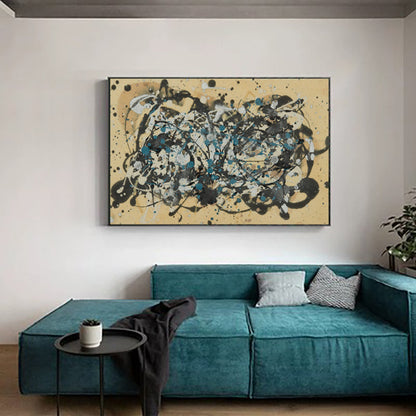 Abstract Blue and Black Ripples - Contemporary Oil Painting for Modern Home Decor