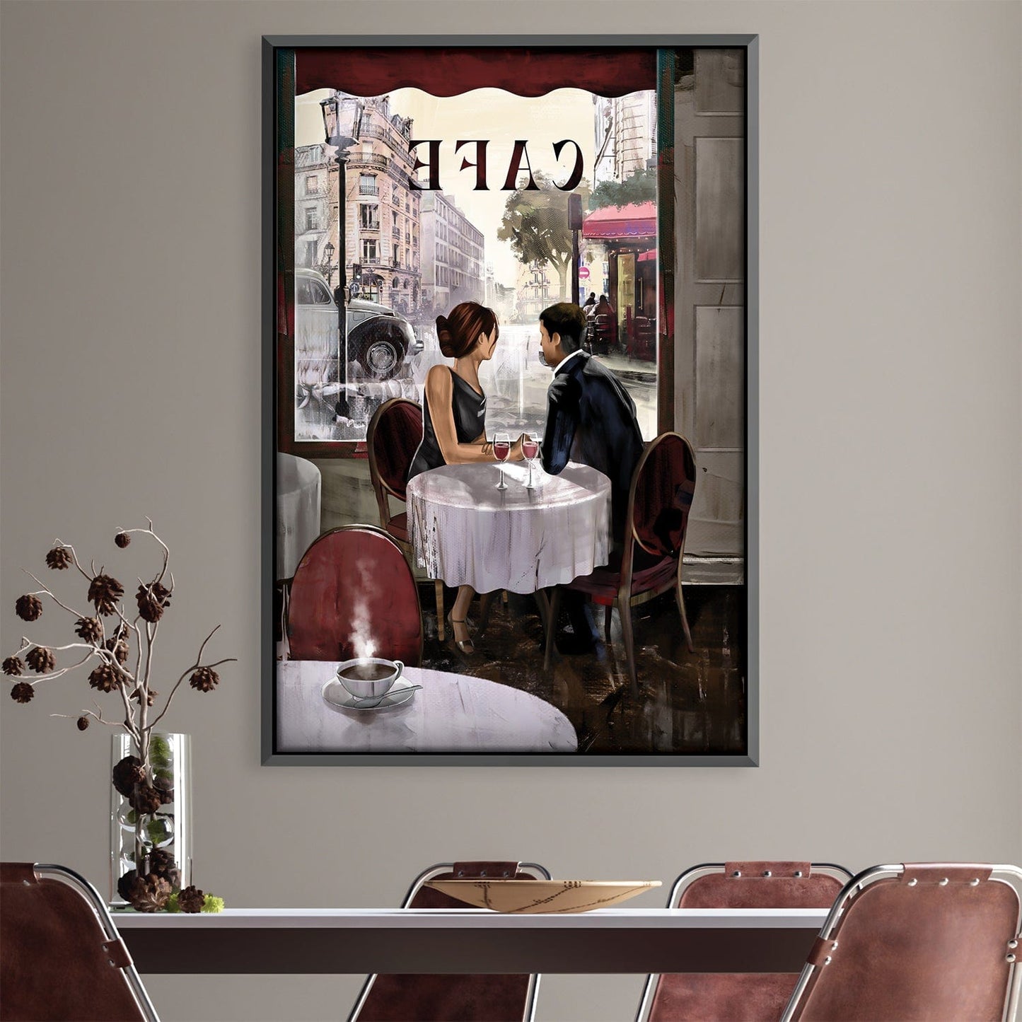 Romantic Cafe Scene Oil Painting for Cozy Home Decor