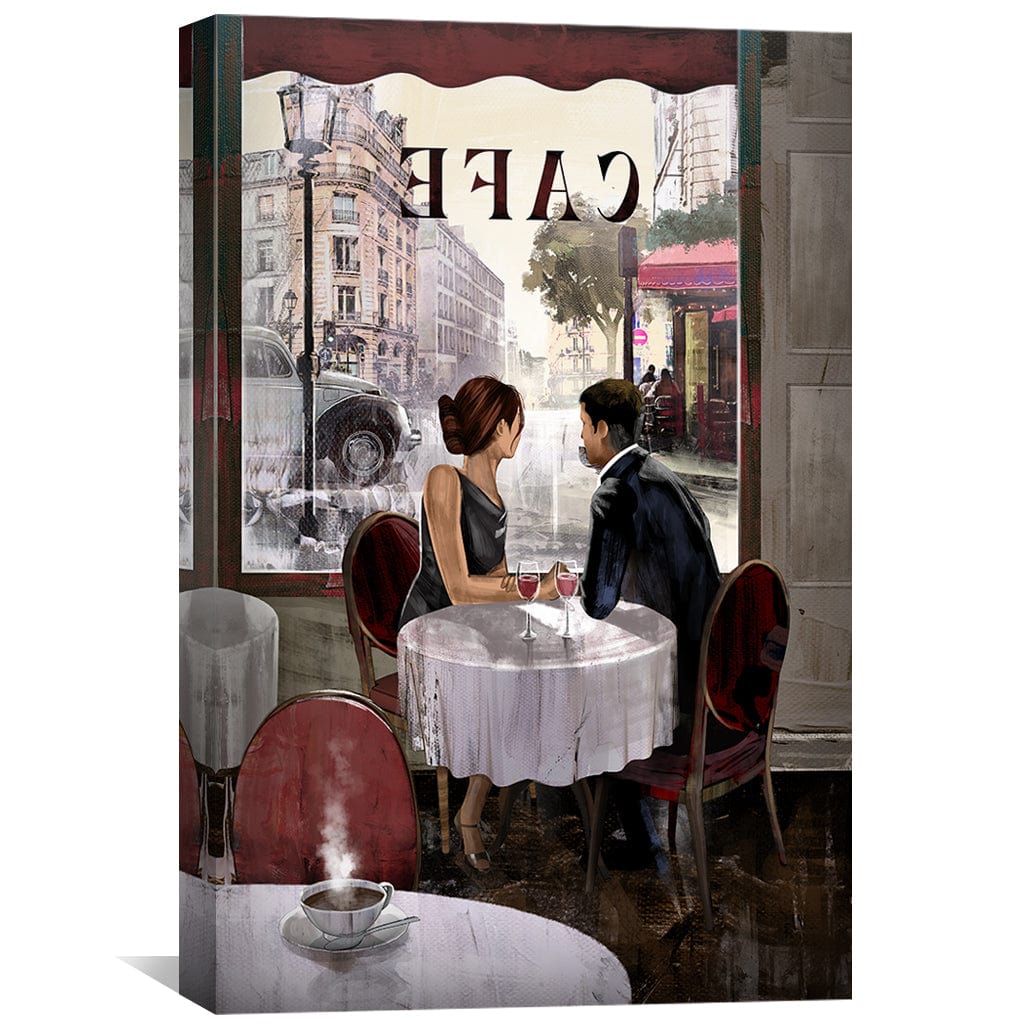 Romantic Cafe Scene Oil Painting for Cozy Home Decor