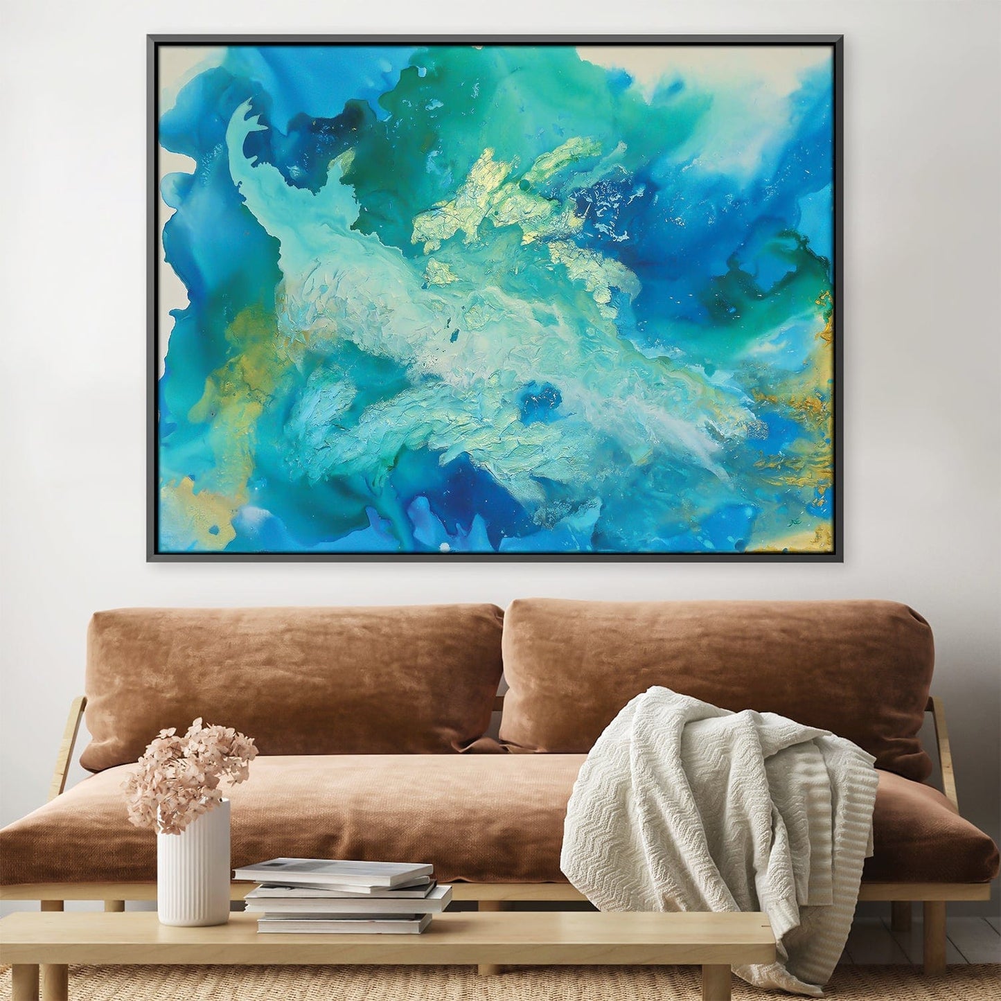 Vibrant Ocean Waves Abstract Oil Painting for Coastal Home Decor