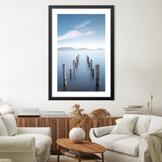 Tranquil Waterscape with Weathered Docks - Serene Oil Painting for Home Decor