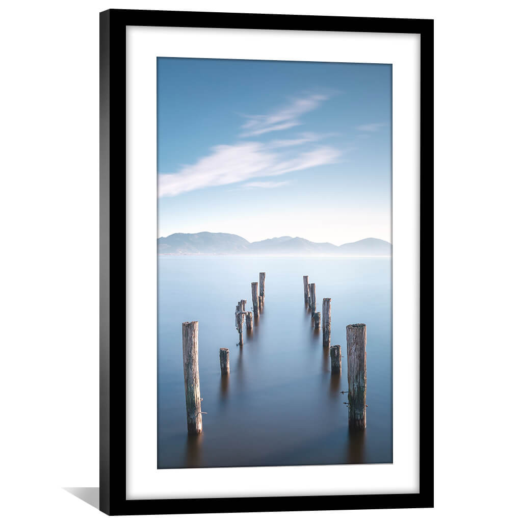 Tranquil Waterscape with Weathered Docks - Serene Oil Painting for Home Decor