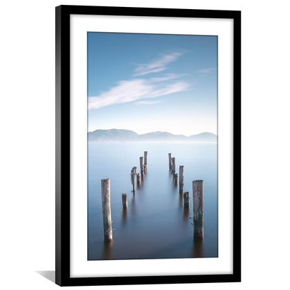 Tranquil Waterscape with Weathered Docks - Serene Oil Painting for Home Decor
