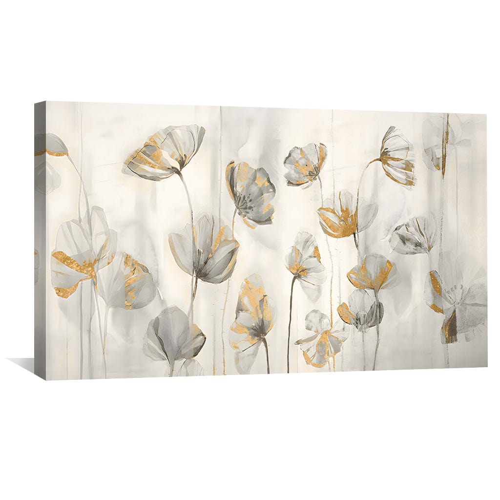 Serene Floral Oil Painting with Elegant Gold Accents for Home Decor