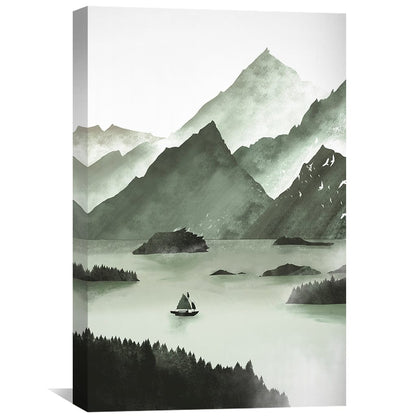 Serene Mountain Lake Oil Painting for Tranquil Home Decor