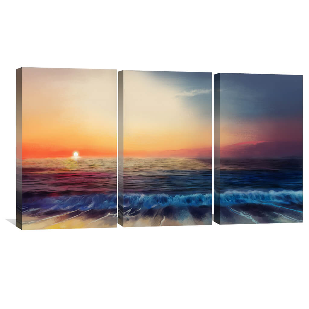 Tranquil Ocean Sunset Oil Painting for Serene Home Decor