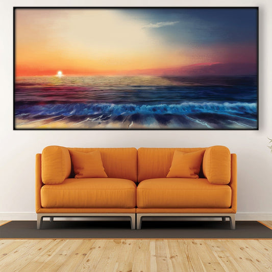 Tranquil Sunset Over Gentle Waves Oil Painting for Serene Home Décor