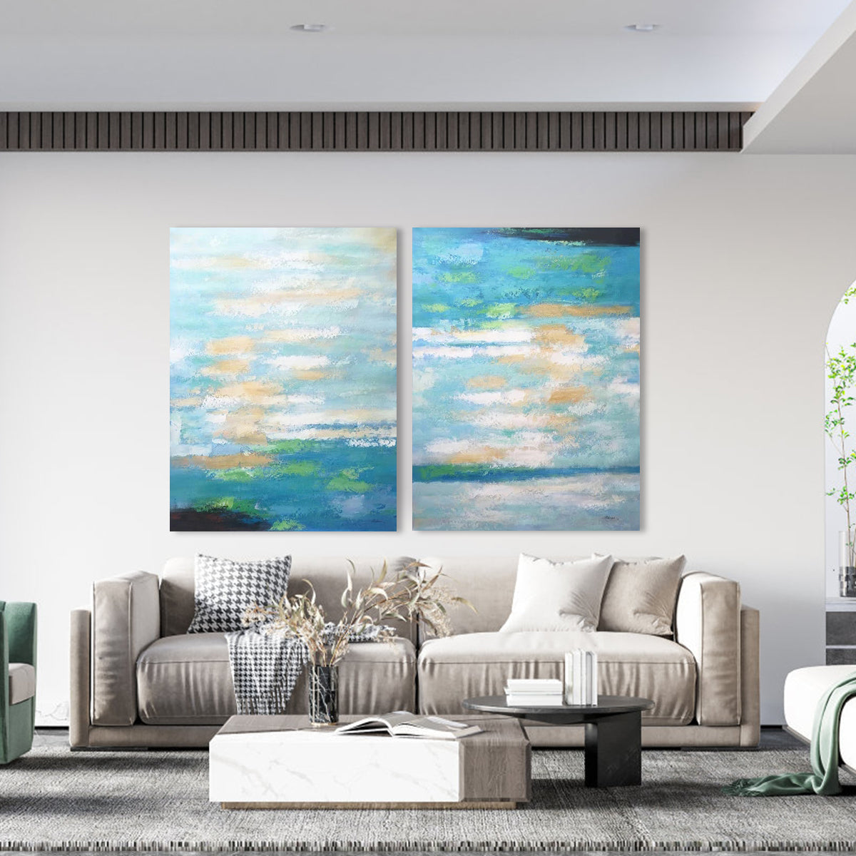 Serene Coastal Abstract Oil Painting for Tranquil Home Décor