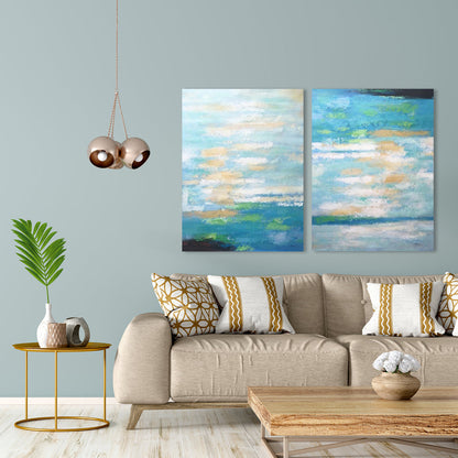 Serene Coastal Abstract Oil Painting for Tranquil Home Décor