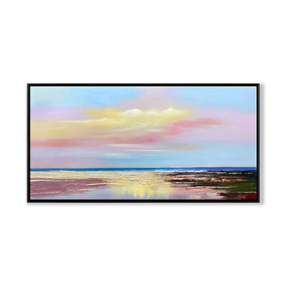 Serene Coastal Sunset Oil Painting for Tranquil Home Decor