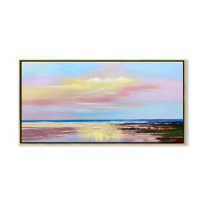 Serene Coastal Sunset Oil Painting for Tranquil Home Decor