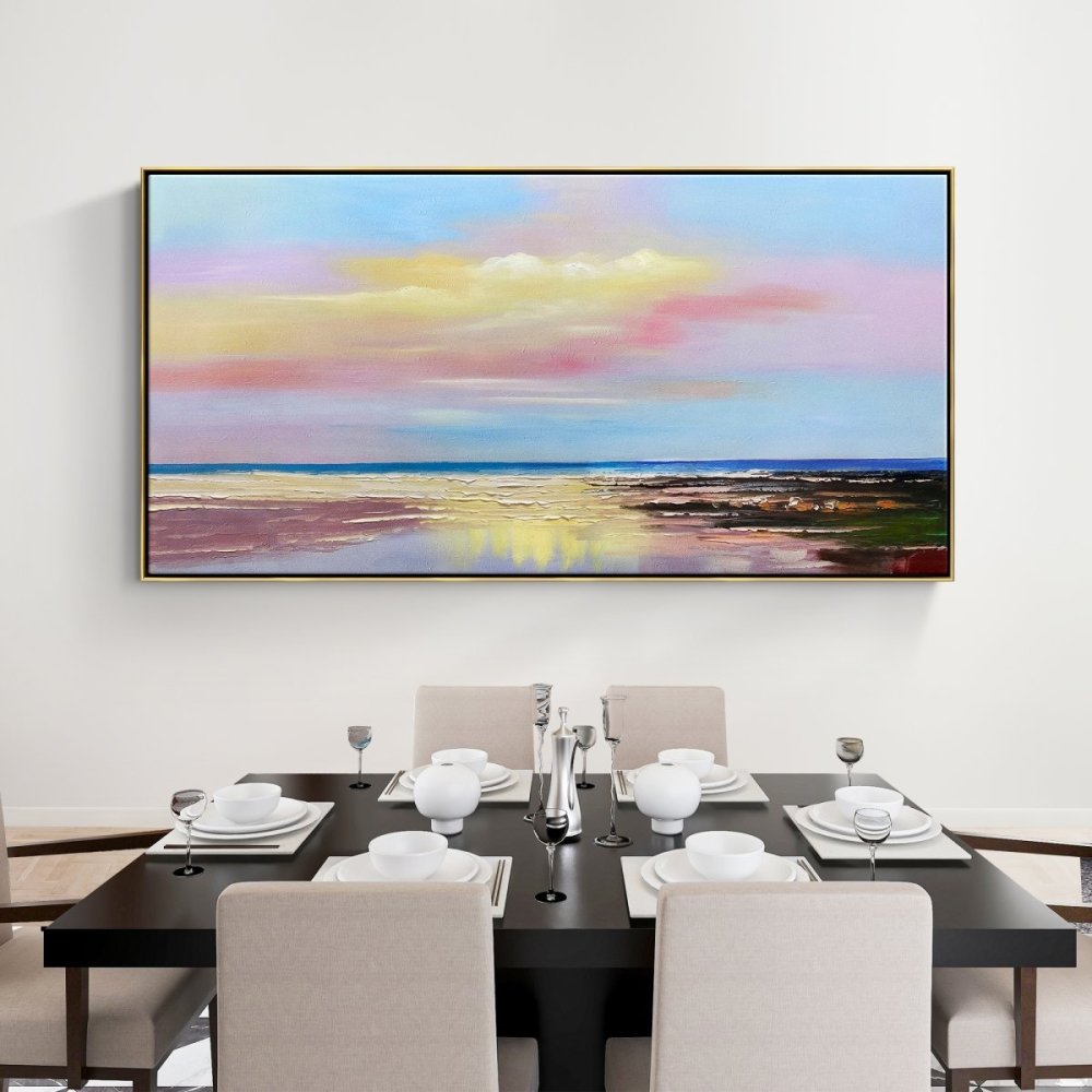 Serene Coastal Sunset Oil Painting for Tranquil Home Decor