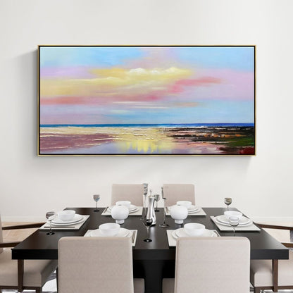 Serene Coastal Sunset Oil Painting for Tranquil Home Decor