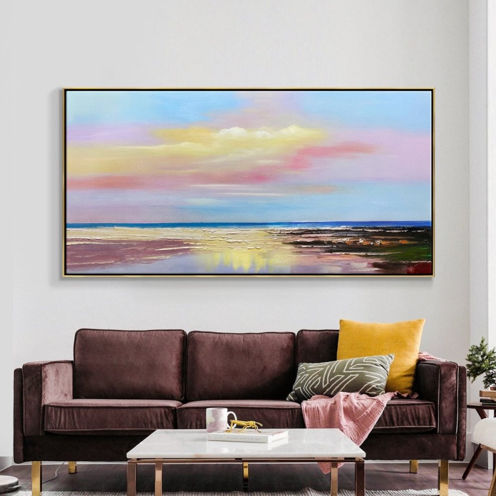 Serene Coastal Sunset Oil Painting for Tranquil Home Decor