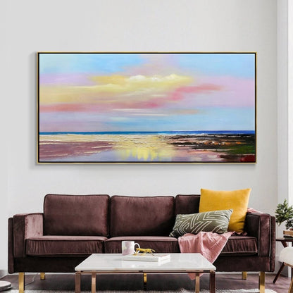 Serene Coastal Sunset Oil Painting for Tranquil Home Decor