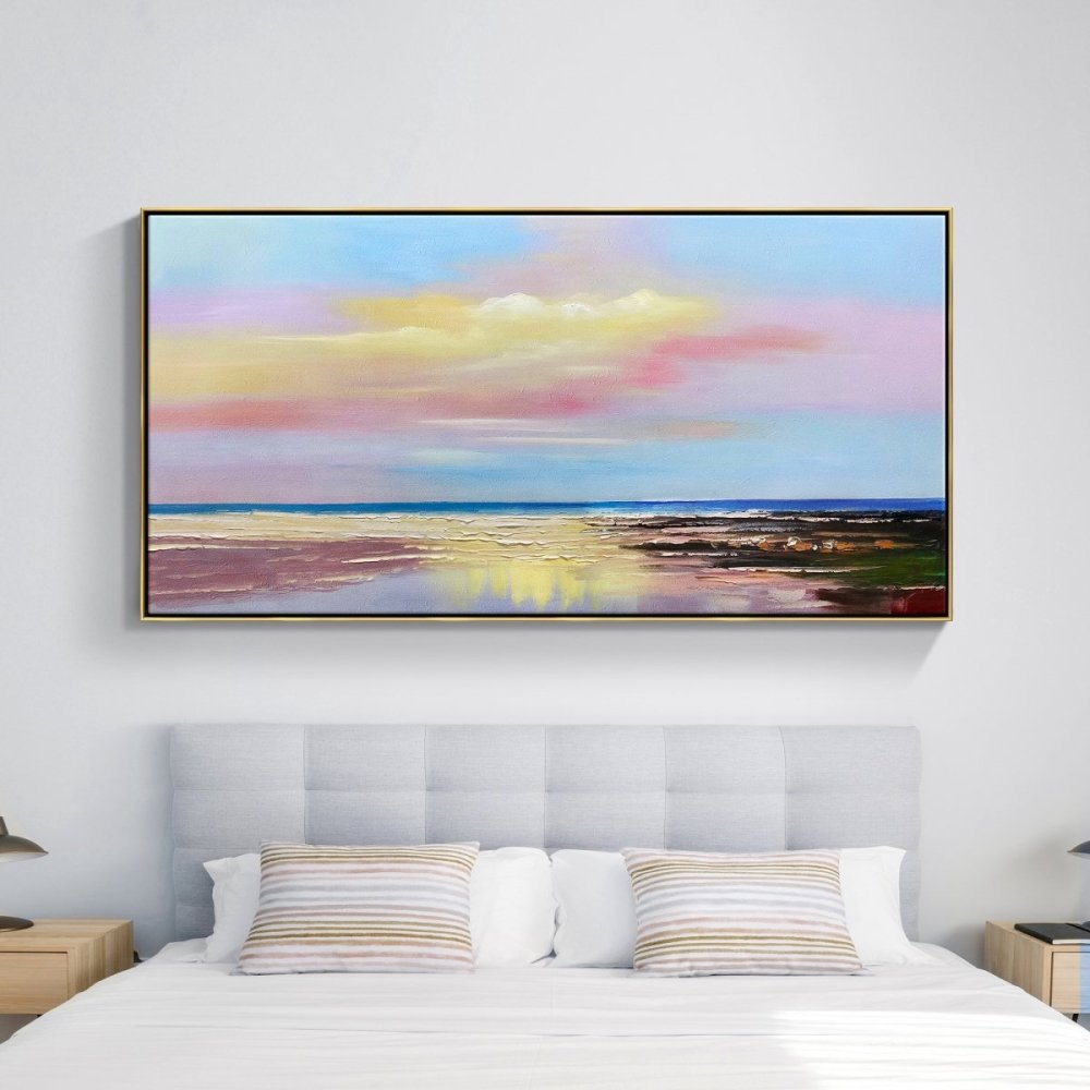 Serene Coastal Sunset Oil Painting for Tranquil Home Decor