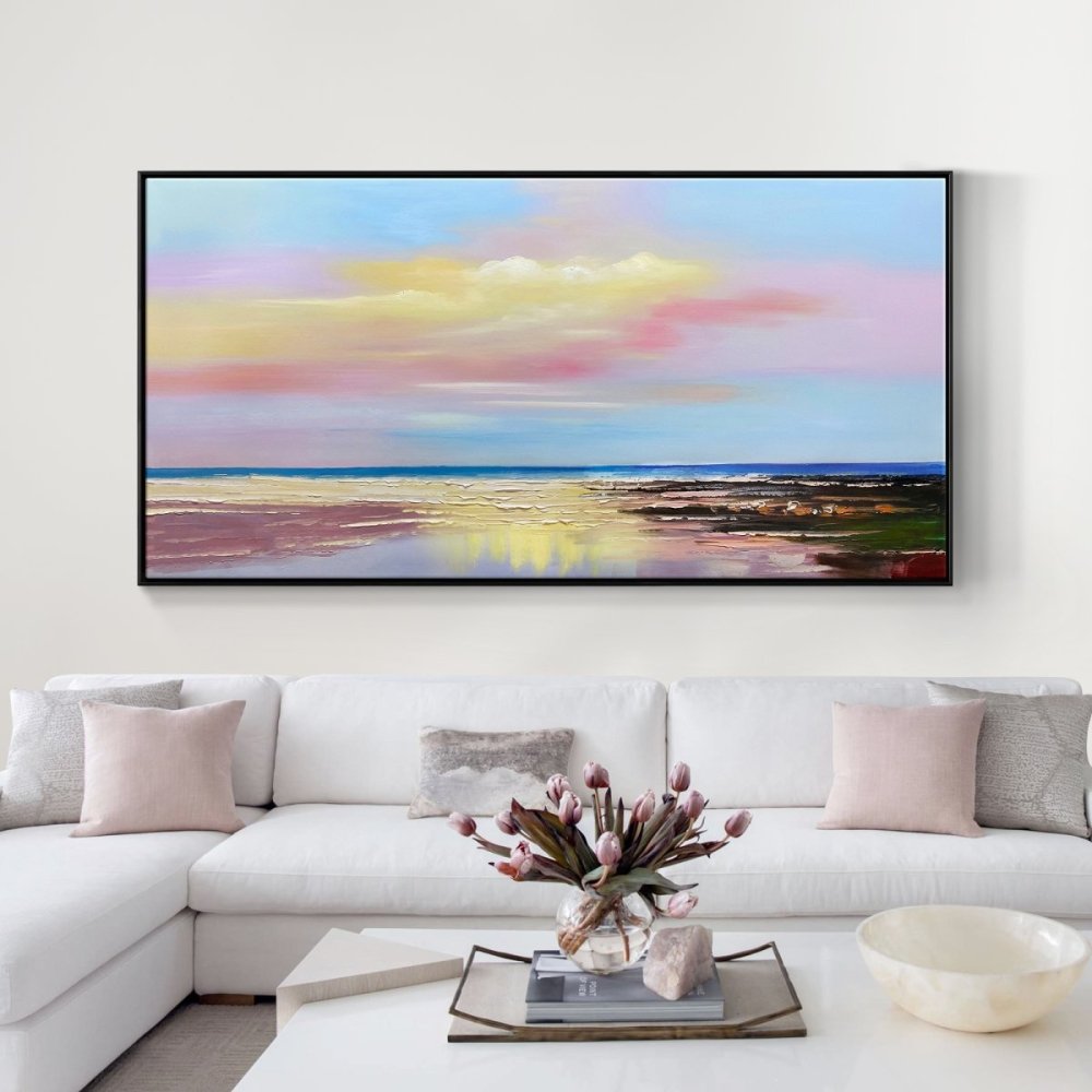 Serene Coastal Sunset Oil Painting for Tranquil Home Decor