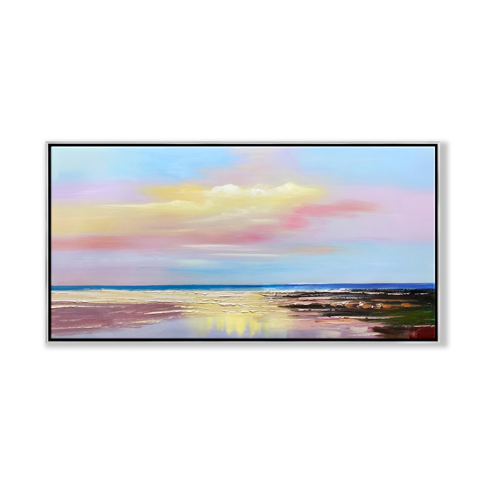 Serene Coastal Sunset Oil Painting for Tranquil Home Decor