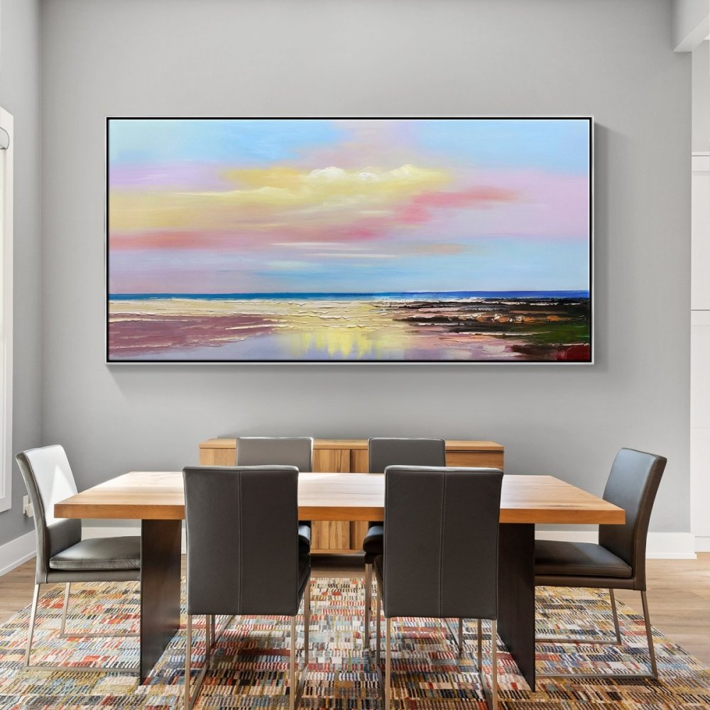Serene Coastal Sunset Oil Painting for Tranquil Home Decor