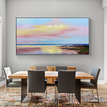 Serene Coastal Sunset Oil Painting for Tranquil Home Decor