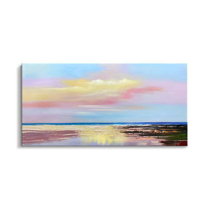 Serene Coastal Sunset Oil Painting for Tranquil Home Decor