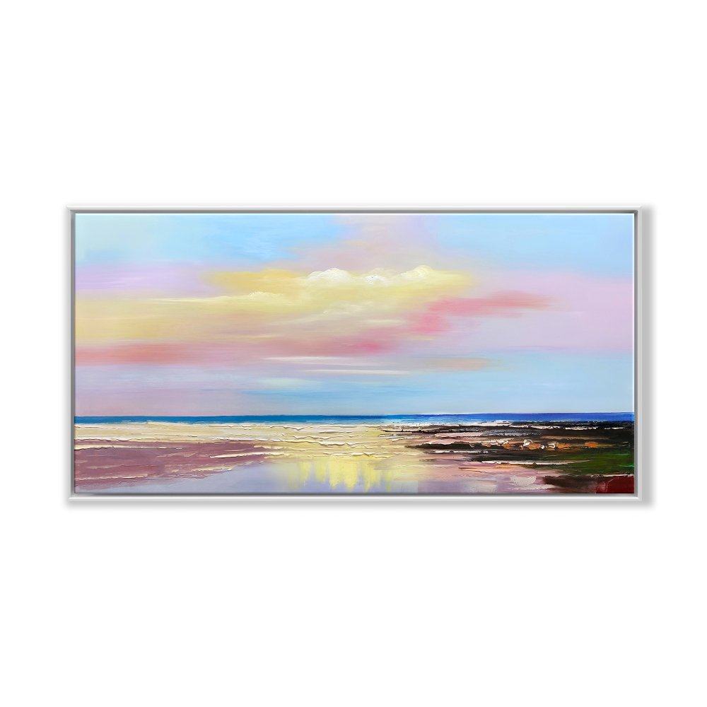 Serene Coastal Sunset Oil Painting for Tranquil Home Decor