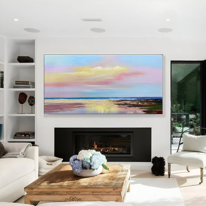 Serene Coastal Sunset Oil Painting for Tranquil Home Decor