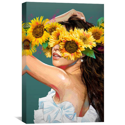 Sunflower Dreams: Vibrant Floral Oil Painting of a Beautiful Woman