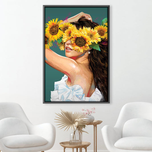 Sunflower Dreams: Vibrant Floral Oil Painting of a Beautiful Woman