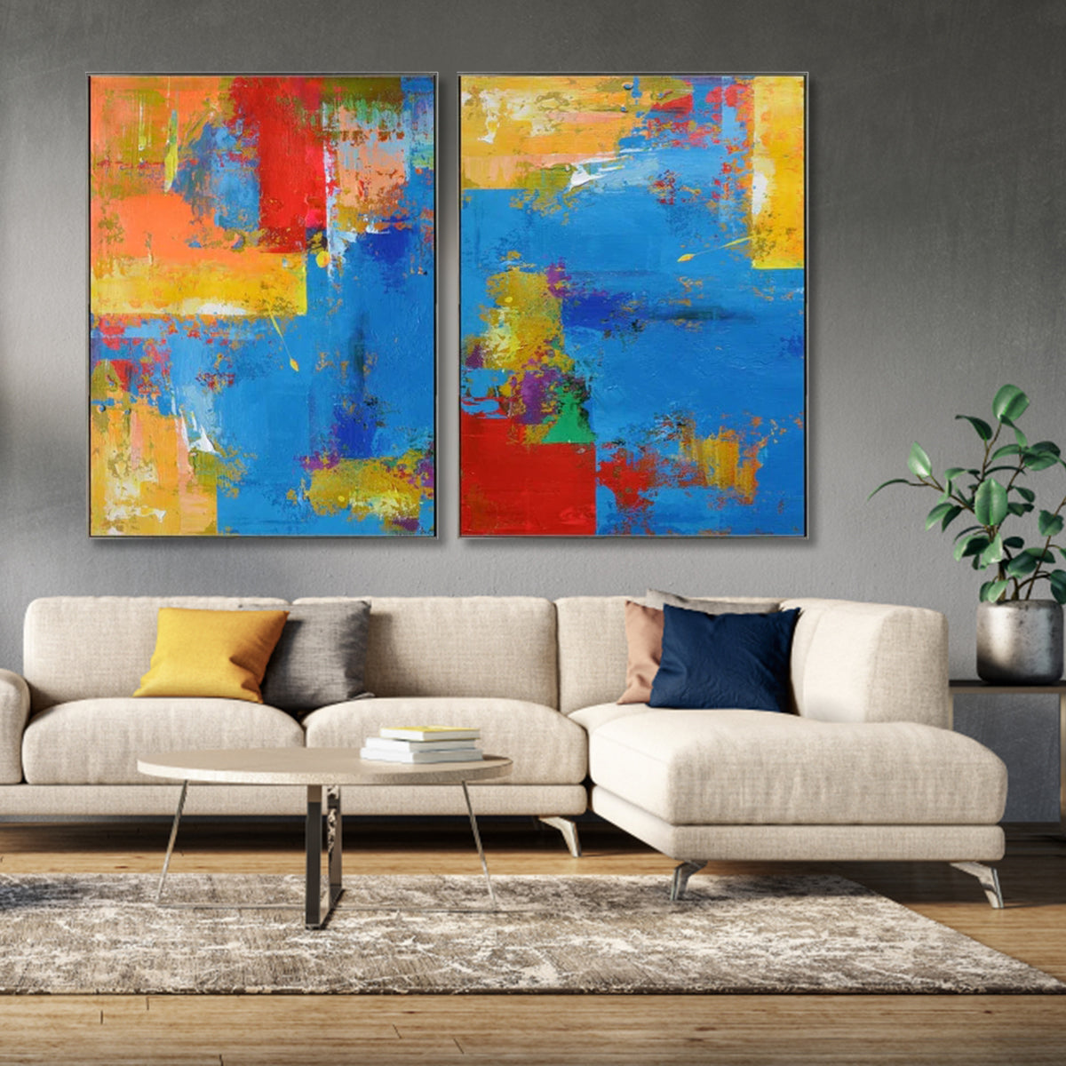 Vibrant Abstract Oil Painting in Bold Colors for Home Décor