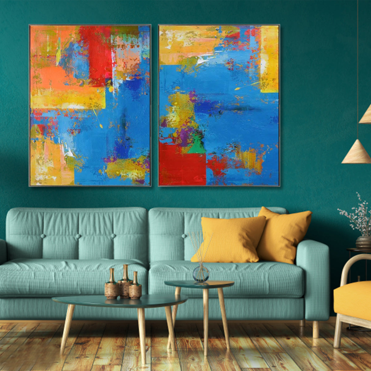 Vibrant Abstract Oil Painting in Bold Colors for Home Décor