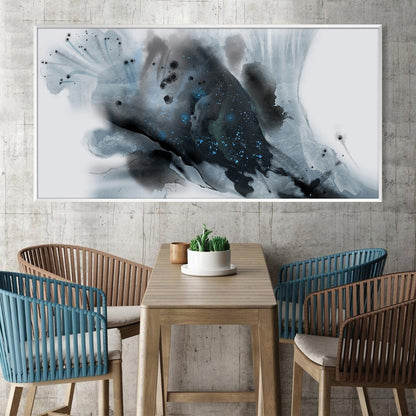 Abstract Ocean Waves Oil Painting in Blue and Black Tones for Modern Decor