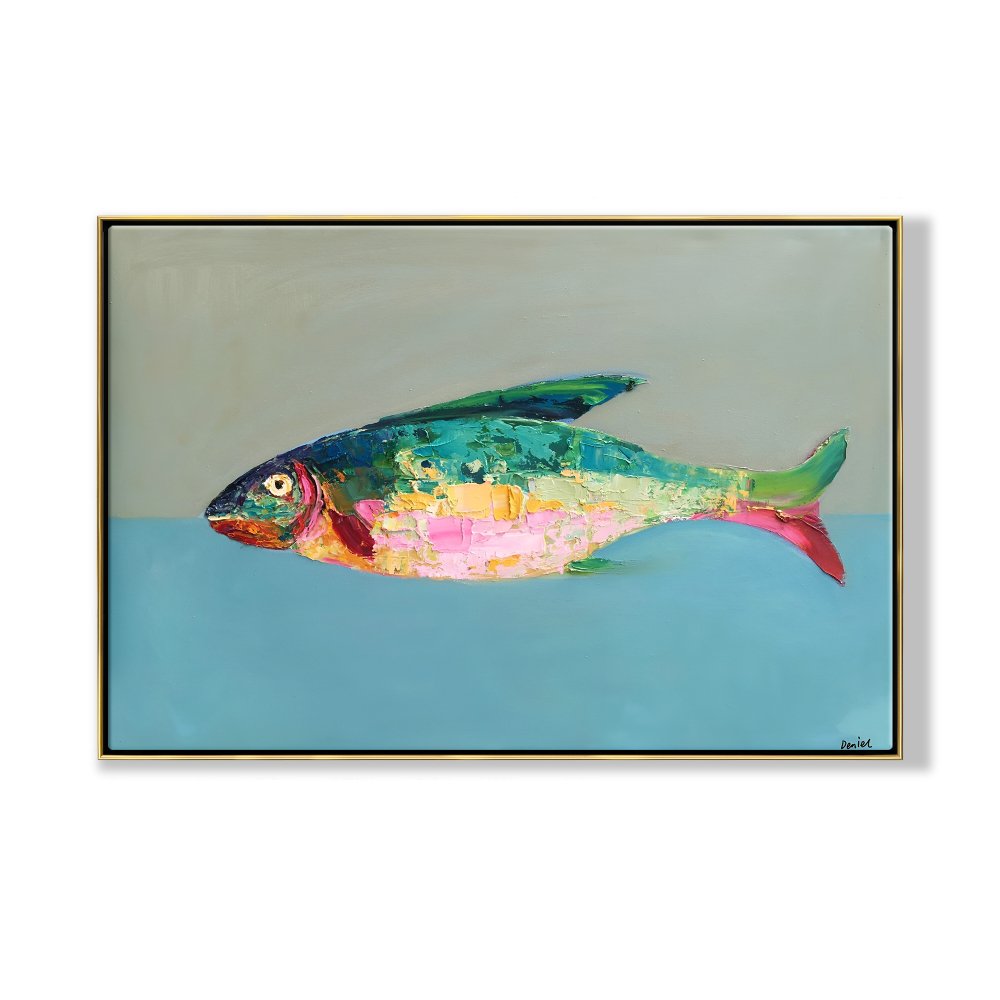 Vibrant Abstract Fish Oil Painting for Modern Home Decor