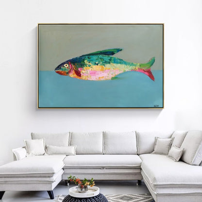 Vibrant Abstract Fish Oil Painting for Modern Home Decor