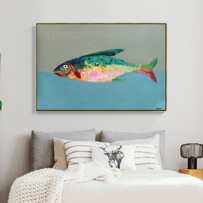 Vibrant Abstract Fish Oil Painting for Modern Home Decor