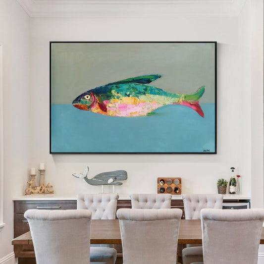 Vibrant Abstract Fish Oil Painting for Modern Home Decor