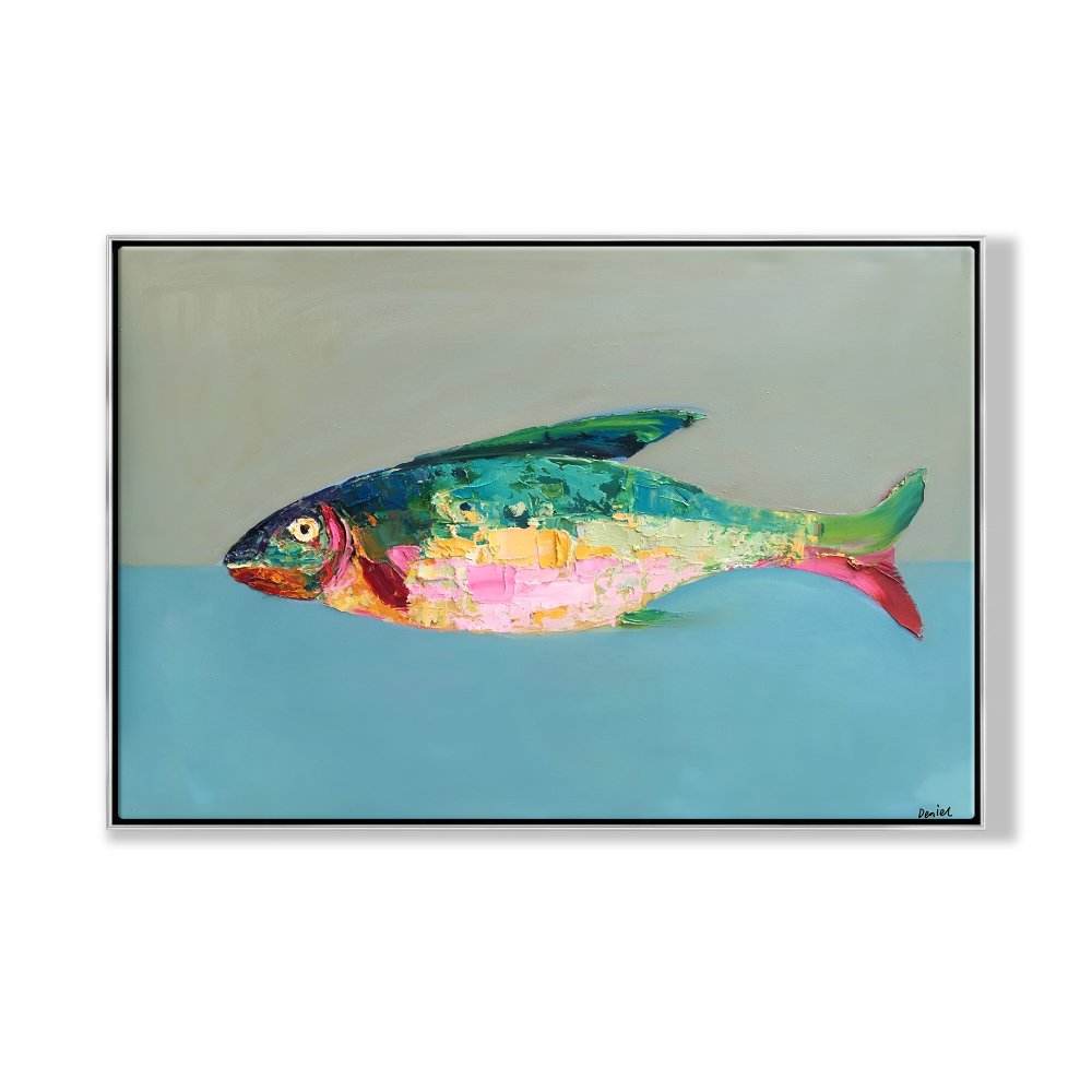 Vibrant Abstract Fish Oil Painting for Modern Home Decor