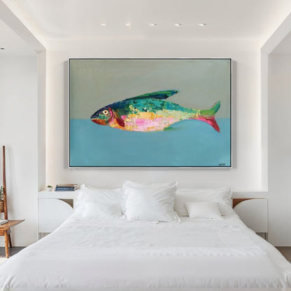 Vibrant Abstract Fish Oil Painting for Modern Home Decor