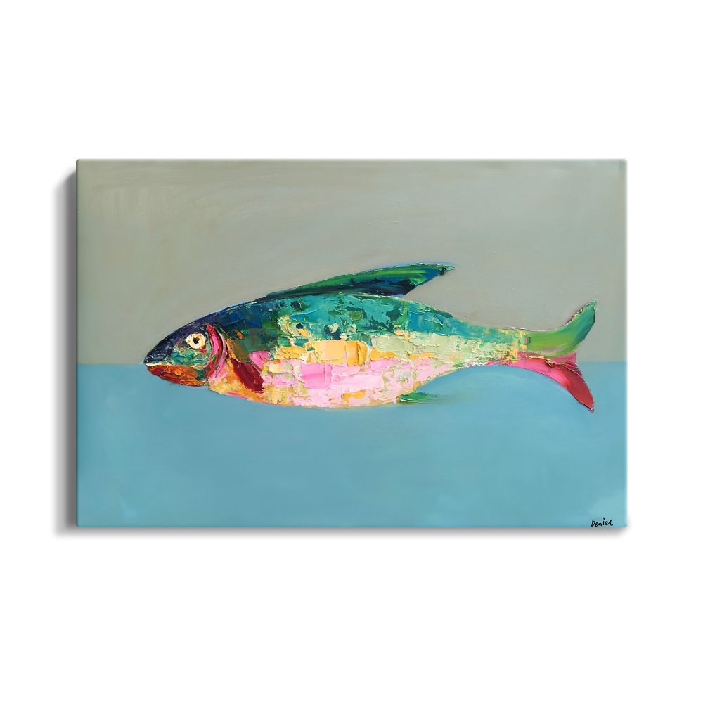 Vibrant Abstract Fish Oil Painting for Modern Home Decor