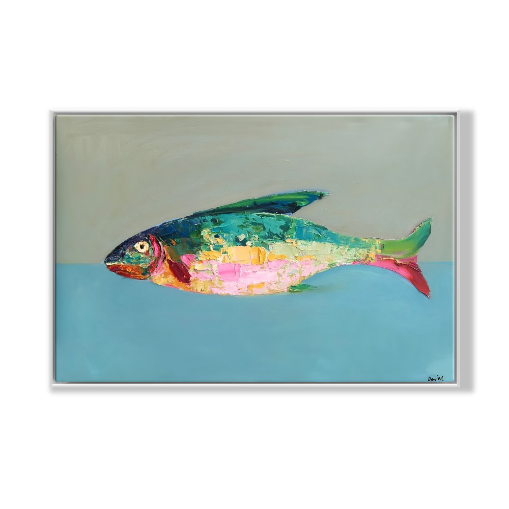 Vibrant Abstract Fish Oil Painting for Modern Home Decor